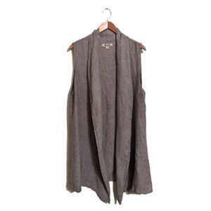 Flax Brown 100% Linen Enwrap Vest Cardigan in Cocoa Panama Size S